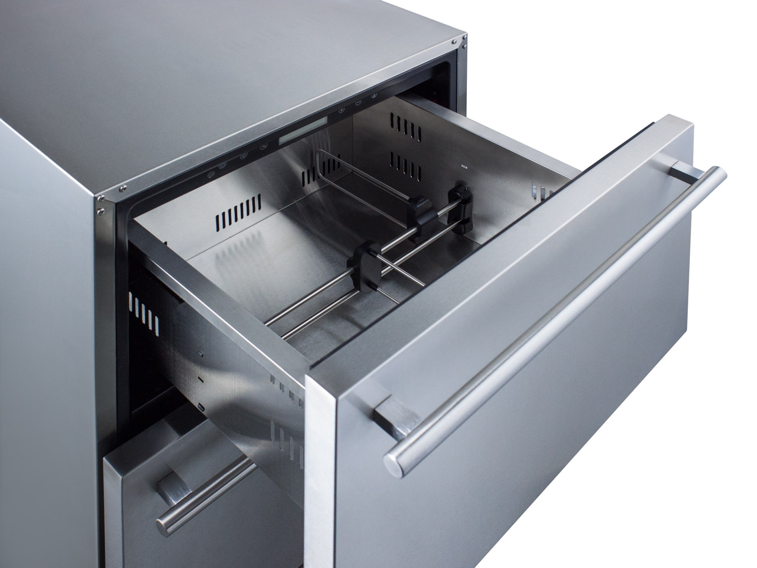 Commercially listed ENERGY STAR certified 2-drawer all-refrigerator in stainless steel designed for indoor or outdoor use under standard or ADA compliant counters